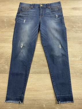 Democracy Ab Solution Dark Wash Distressed Skinny Jeans Raw Hem Size 8